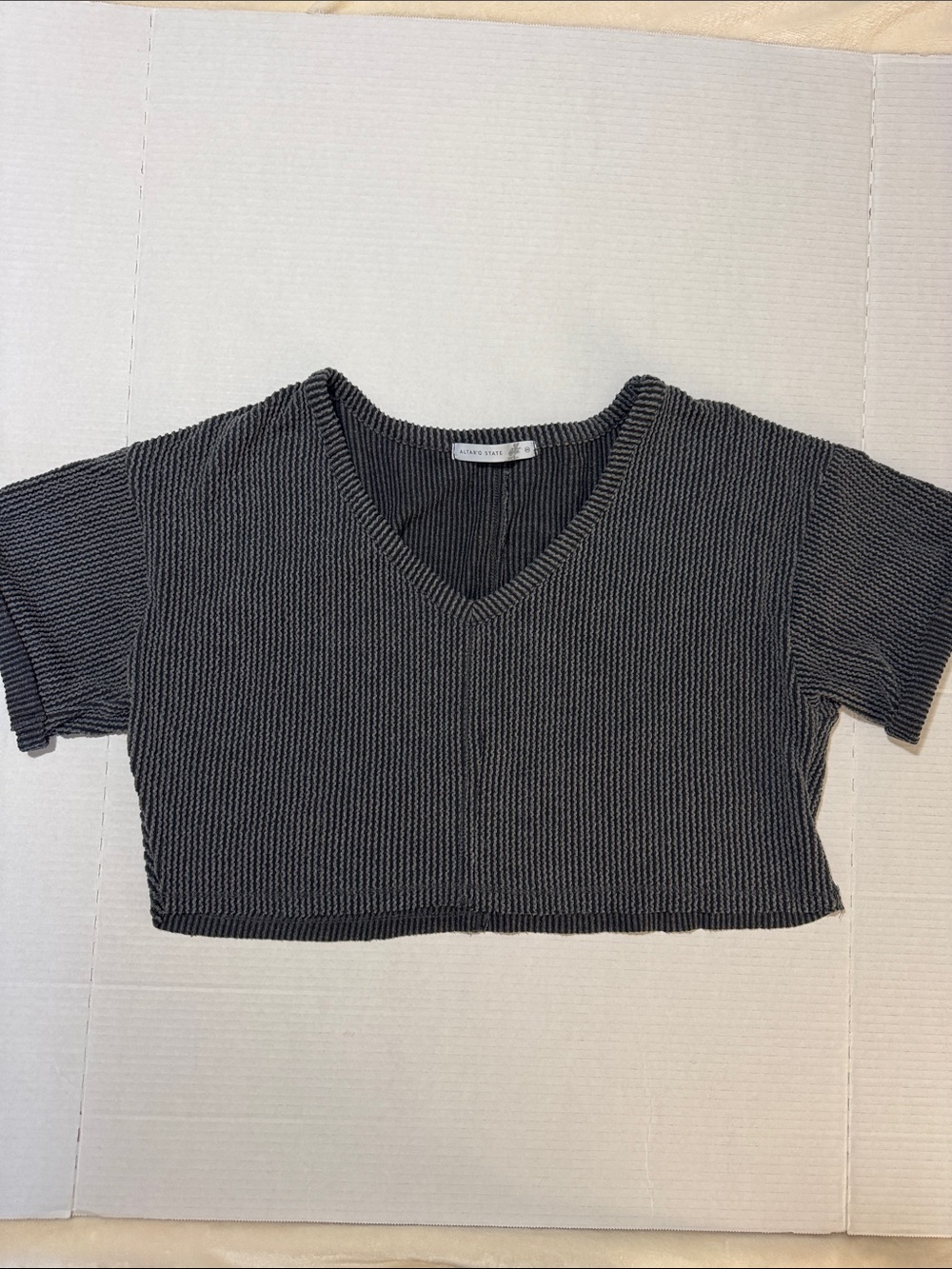 Altar'd State Charcoal Ribbed V-Neck Crop Top 147